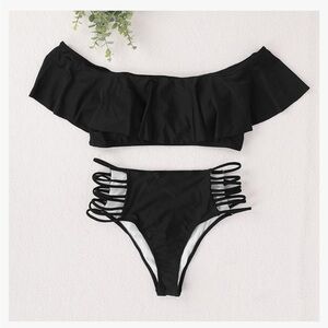 NWT Elegant Black Ruffle Bikini Set